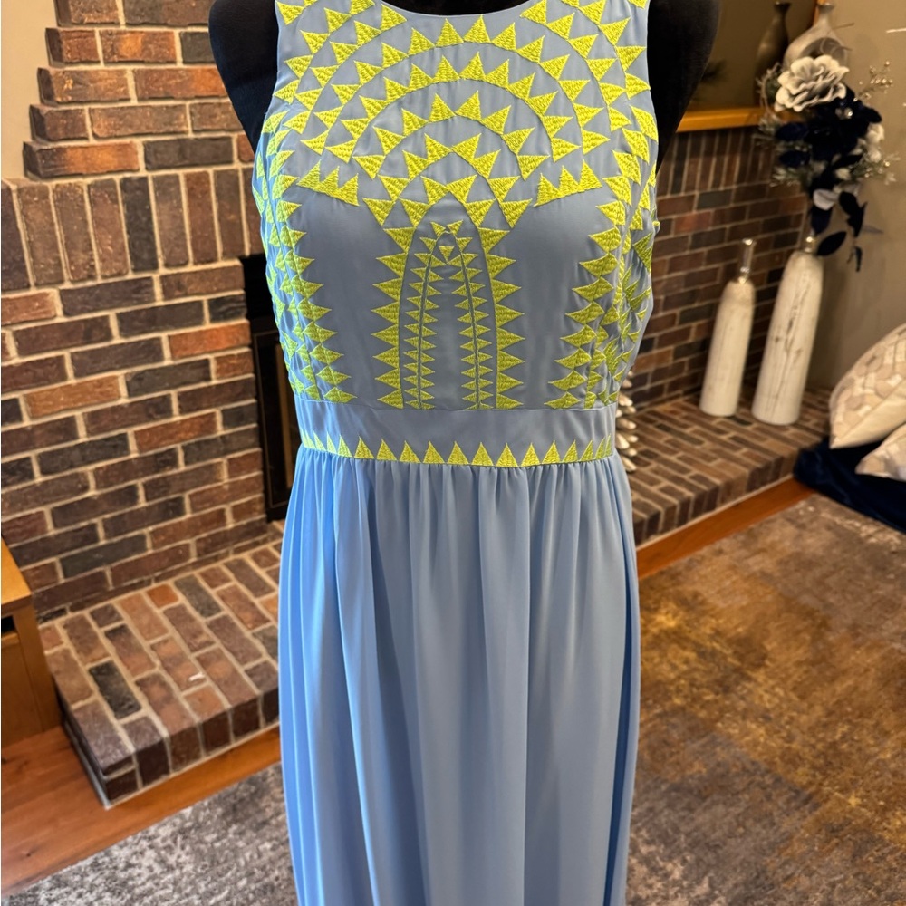 Gianni Bini Blue and Yellow Halter Maxi Gown